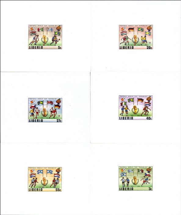 Liberia 1981 ESPANA '82 World Cup Soccer Championship Deluxe Sheetlet Set with White Background Liberia 1981 ESPANA '82 World Cup Soccer Championship Deluxe Sheetlet Set with White Background